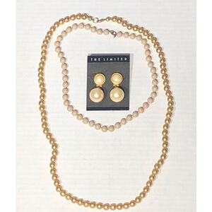 Vintage Pearl Necklace and Earrings Set Costume Jewelry